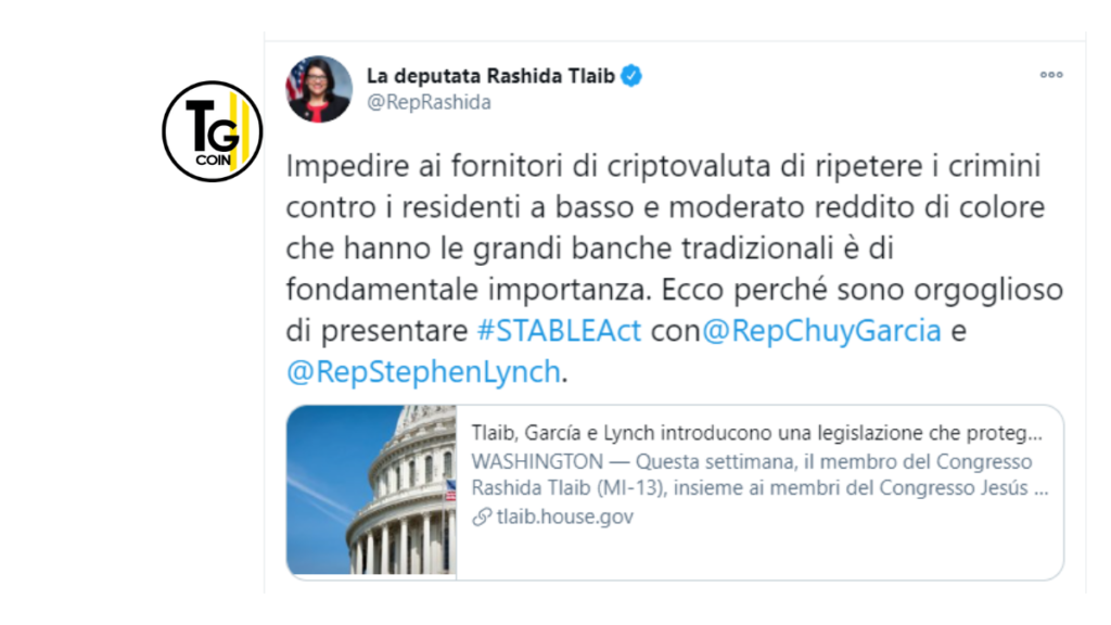 Tra i sostenitori e promotori dello Stable Act c’è la deputata democratica Rashida Tlaib che ha annunciato la legge con un tweet sul suo profilo personale.