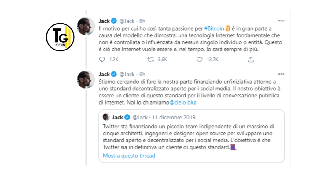 Jack Dorsey ha rivelato su Twitter di essere un sostenitore di Bitcoin e della sua tecnologia decentralizzata.